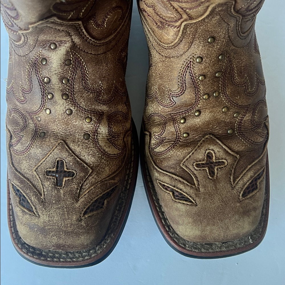 Laredo Tan Spellbound Broad Square Toe Boots For … - image 5